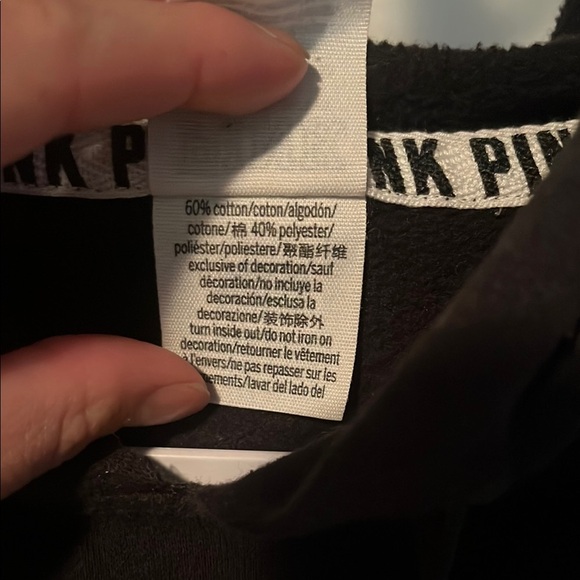 PINK Victoria's Secret Black Lightweight Hoodie with Bold Lettering - Picture 3 of 4